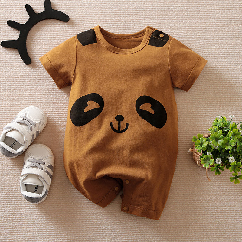 Brown Panda Short Sleeve Romper Unisex