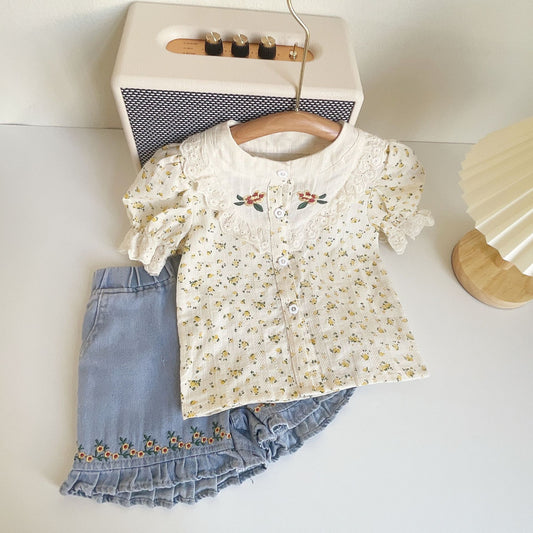 Cute Top with Denim Shorts for girls