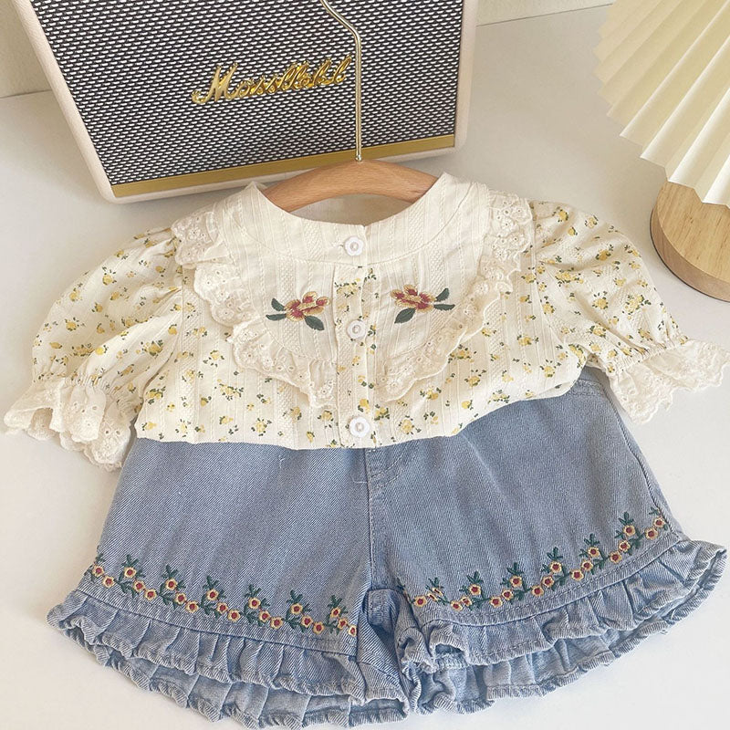 Cute Top with Denim Shorts for girls